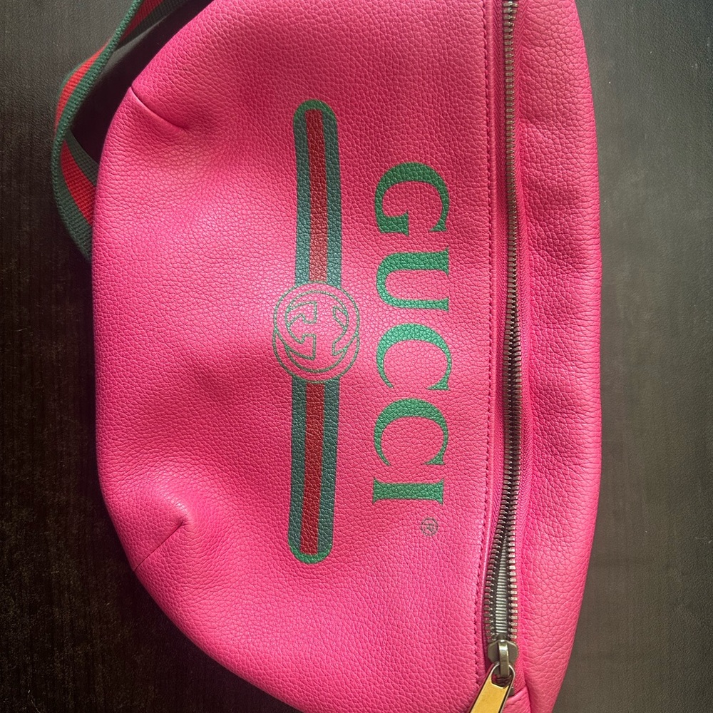 Gucci Fuchsia Belt Bag with Green Stripes